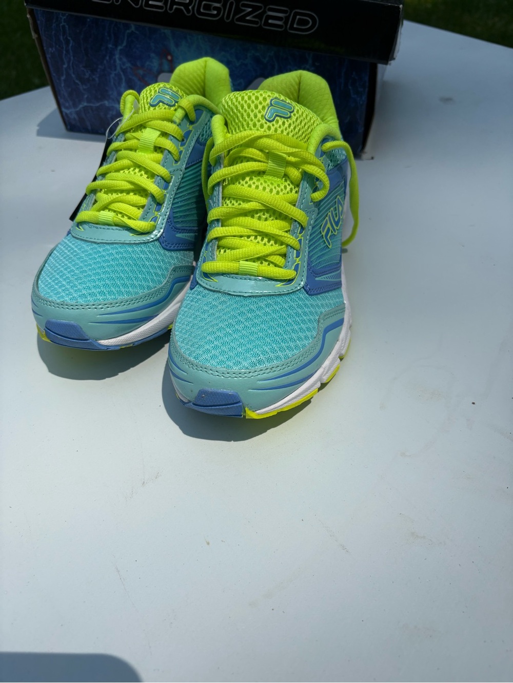Fila Women's Aqua Teal and Neon Yellow Sneakers
